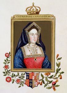 阿拉贡凯瑟琳的肖像（1485-1536）亨利八世的第一任女王，来自“伊丽莎白女王法院回忆录”，于1825年出版（纸上有水粉和水粉）