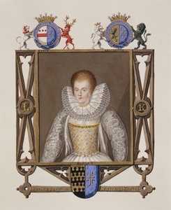 Lettice Knollys的肖像（约1541  -  1634年）1825年出版的伊丽莎白女王法院回忆录中的弗朗西斯·克诺利斯爵士的女儿（纸本水粉和水粉）