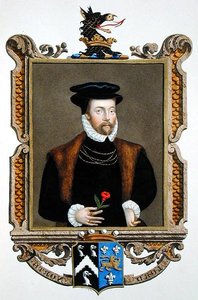 罗杰-诺斯（1530-1600）第二男爵的肖像，出自《伊丽莎白女王宫廷回忆录》，1825年出版（纸上水彩和水粉）。 作者 艾塞克斯（Essex）的莎拉伯爵夫人（Sarah Countess）