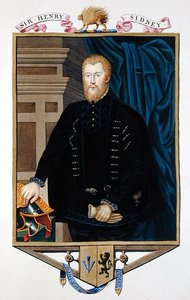 亨利-西德尼爵士（1529-86）的肖像，出自《伊丽莎白女王宫廷回忆录》，1825年出版（纸上水彩和水粉画）。 作者 艾塞克斯（Essex）的莎拉伯爵夫人（Sarah Countess）