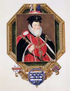 威廉·塞西尔（1520-98）第一男爵伯格利的肖像，来自伊丽莎白女王法院的回忆录，由1825年出版的Marcus Gheeraerts the Younger（c.1561-1635）拍摄的照片（wc和gouache o）