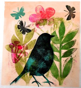 Bird and butterfly,2019 (Ink mono print) 作者 莎拉·汤普森·恩格斯