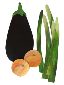 asparagus, apricots,aubergine,2019 (collage)
