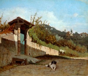 托斯卡纳别墅的门廊，由Francesco Saverio Altamura（1826-1897）创作，布面油画，23x27厘米。