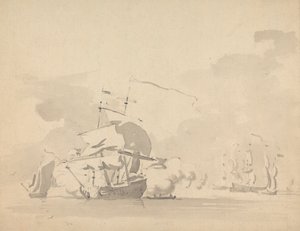 平静海面上的船只和帆船 作者 索里·吉尔平（Sawrey Gilpin）