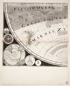 新的、正确的世界地图（剖面图），约 1774 年（彩色版画）