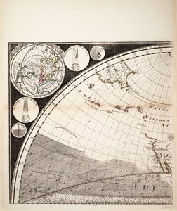新的、正确的世界地图（剖面图），约 1774 年（彩色版画）
