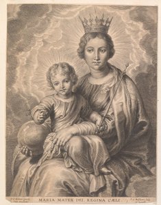 玛丽亚与孩子和地球仪
Maria mater dei, regina caeli（物品上的标题）