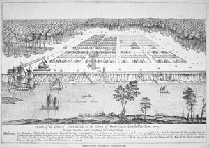 1741 年佐治亚州萨凡纳的景色（石版画） 作者 美国学校