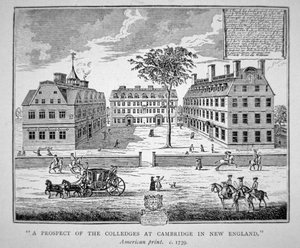 哈佛学院，马萨诸塞州剑桥市，约1739年（石印）。 作者 美国学校