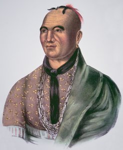 约瑟夫-布兰特（1742-1807）莫霍克族酋长（彩色平版印刷）。 作者 美国学校