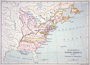独立宣言发布时的北美殖民地地图（彩色雕刻） 作者 美国学校