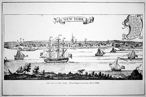 纽约市，摘自《波普尔美国地图集》，1739年出版（平板）。 作者 美国学校