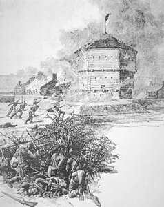 1763 年春天渥太华部落首领庞蒂亚克围攻底特律堡（石版画） 作者 美国学校