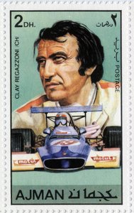 阿联酋邮票代表瑞士汽车司机Clay Regazzoni（Ne 1939）。 作者 学校阿拉伯语
