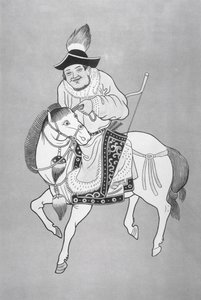 一个蒙古马的弓箭手，根据中国的图画（石印）。 作者 学校中文
