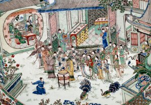 中国艺术：有音乐会的传统派对。 在瓷器上作画。 18世纪。 巴黎，吉美博物馆，亚洲艺术国家博物馆 作者 学校中文