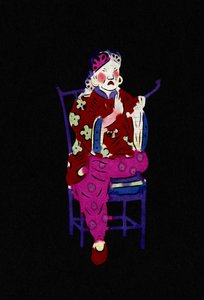 中国吸烟。彩绘剪纸，中国民间艺术，北京。 作者 学校中文