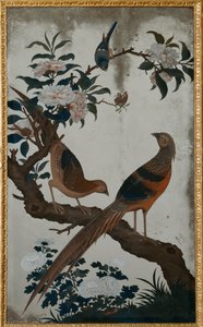 金鸡，钱龙时期，约 1760 年（银色玻璃上的珐琅彩） 作者 学校中文