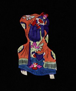 京剧中的男性角色。彩绘剪纸或 "简牍"，中国民间艺术，北京。 作者 学校中文