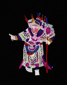 京剧中的男性角色。彩绘剪纸或 "简志"，中国民间艺术，北京。 作者 学校中文