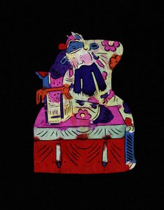 带面具的京剧男性角色。彩绘纸或 "简志"，中国民间艺术，Leonard de Selva，中国，2006 年。 作者 学校中文