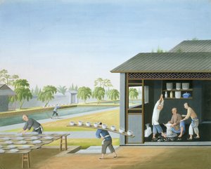 瓷器制造，中国，约 1820 年（纸上水粉画） 作者 学校中文