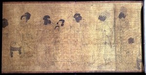宫廷女子休闲手卷，女子准备外出的细节，仿照周文瑄（fl.970）的原作，南宋时期，约1140年（墨水和颜料在丝绸上）（另见114250）。 作者 学校中文