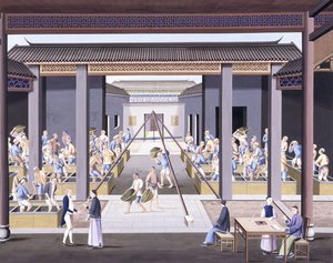 捣茶，约1800年（在厚厚的本机纸上用水粉绘画） 作者 学校中文