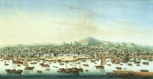 广州景色，约 1800 年（纸面水彩和水粉画） 作者 学校中文