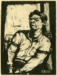 王叔逸的战俘。木刻版画，载于《战时中国木刻 1937-1945》，上海 作者 学校中文