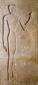 埃及古物：年轻女子有莲花。石灰岩。第五王朝，公元前2300年。凹陷。145厘米 巴黎，卢浮宫博物馆 作者 埃及学校