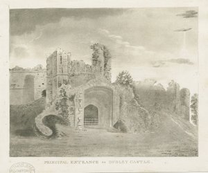 达德利城堡（Dudley Castle）-主要入口：浅绿色雕刻，nd [？18th cent]（印刷）