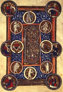 Lansdowne 420 fol.12v Psalm I，带有人居住的首字母 "B"（牛皮纸） 作者 学校英语