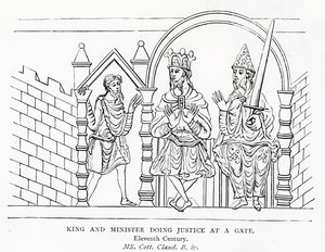 MS Cott.Claud B IV 国王和大臣在门口主持公道 作者 学校英语
