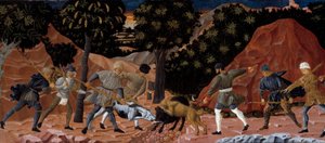 野猪打猎的场景。细节。佛罗伦萨画派的匿名画作。1450-1460.图卢兹，奥古斯丁博物馆 作者 佛罗伦萨学校