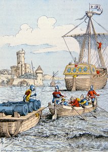 1494年查理八世对意大利的远征（彩色平版印刷）。 作者 法语学校
