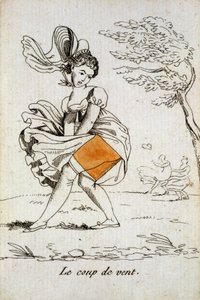 打的老牌：方块A--"阵风 "掀起女人的裙角。Joucher牌博物馆，Issy-les-Moulineaux。
