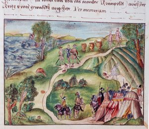 MS Add.15217 fol.40 委内瑞拉风景与西班牙营地，摘自纽伦堡科勒家族回忆录集