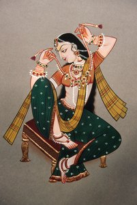 拉贾斯坦邦女士纸上微型绘画 作者 印度学校