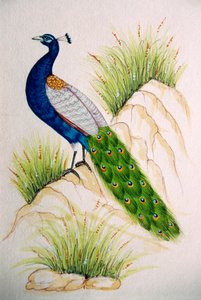 丝绸孔雀微型绘画 作者 印度学校
