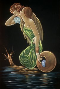 天鹅绒上的 Sohni Mahiwal 绘画 作者 印度学校