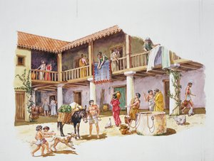 古代雅典--房屋重建（彩色平版印刷）。 作者 学校意大利语
