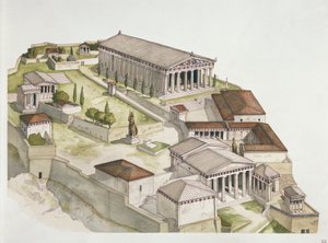 古代雅典--雅典卫城的重建，公元前5世纪（彩色平版印刷）。