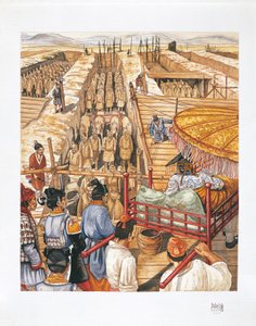 秦始皇帝陵的建筑，公元前3世纪（彩色石印）。 作者 学校意大利语