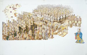 秦始皇陵墓中的兵马俑（彩色石版画 作者 学校意大利语