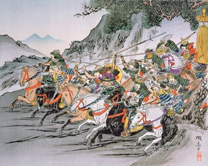 1583年静冈山口之战（彩色平版印刷）。