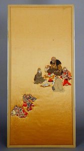屏风面板上装饰着《舌尖上的麻雀》中的场景（填充式贴花）。 作者 学校日语