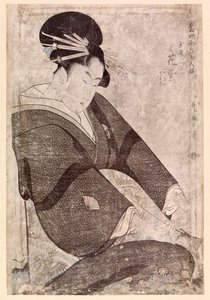 日本女子坐姿（彩色木刻） 作者 学校日语