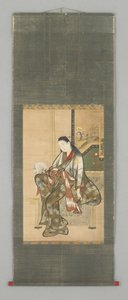 带扇子的坐着的女士 作者 日本学校